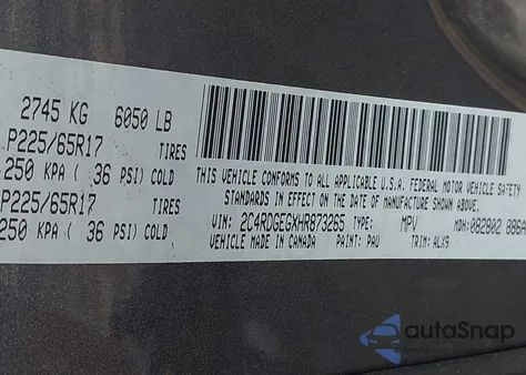 2017 Dodge Grand Caravan Gt из США, поврежденный, VIN 2C4RDGEGXHR873265